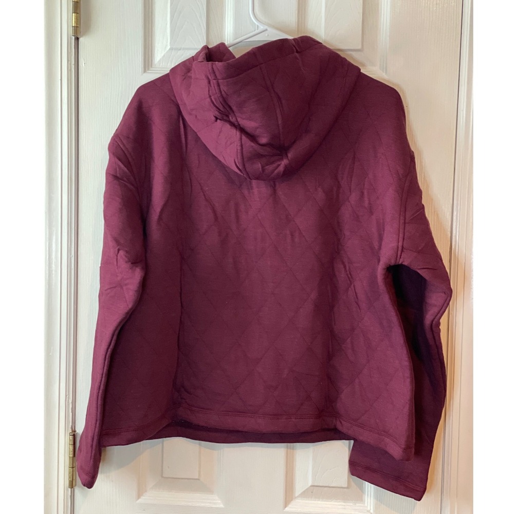 Lands' End Quilted Pullover Hoodie Women's Large Burgundy Snap Neck Top New - Picture 6 of 13